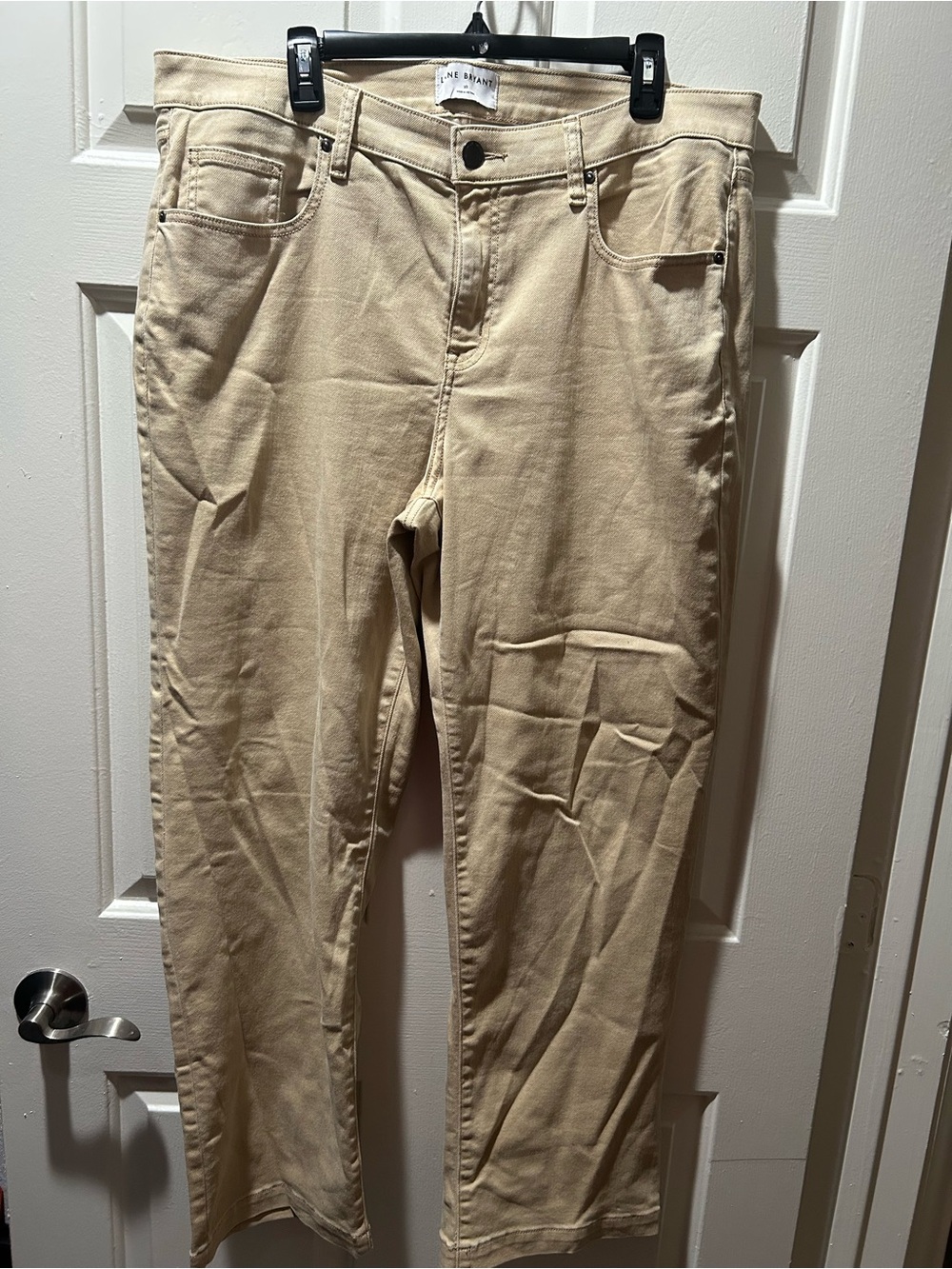 Lane Bryant Signature Fit Mid-Rise Relaxed Straight Leg Jeans in Light Tan
